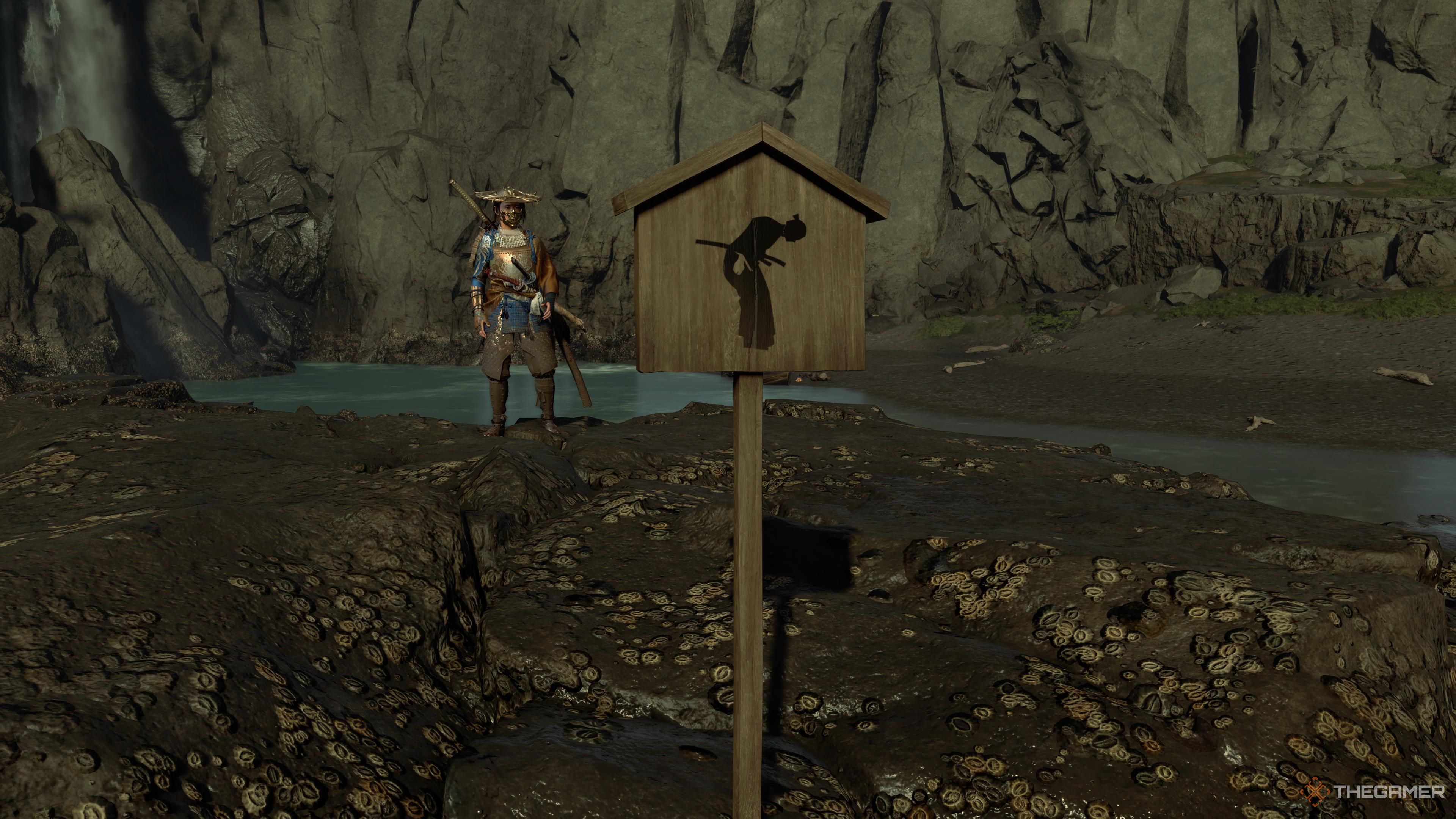 Atsu at a Special Place sign in Ghost of Yotei