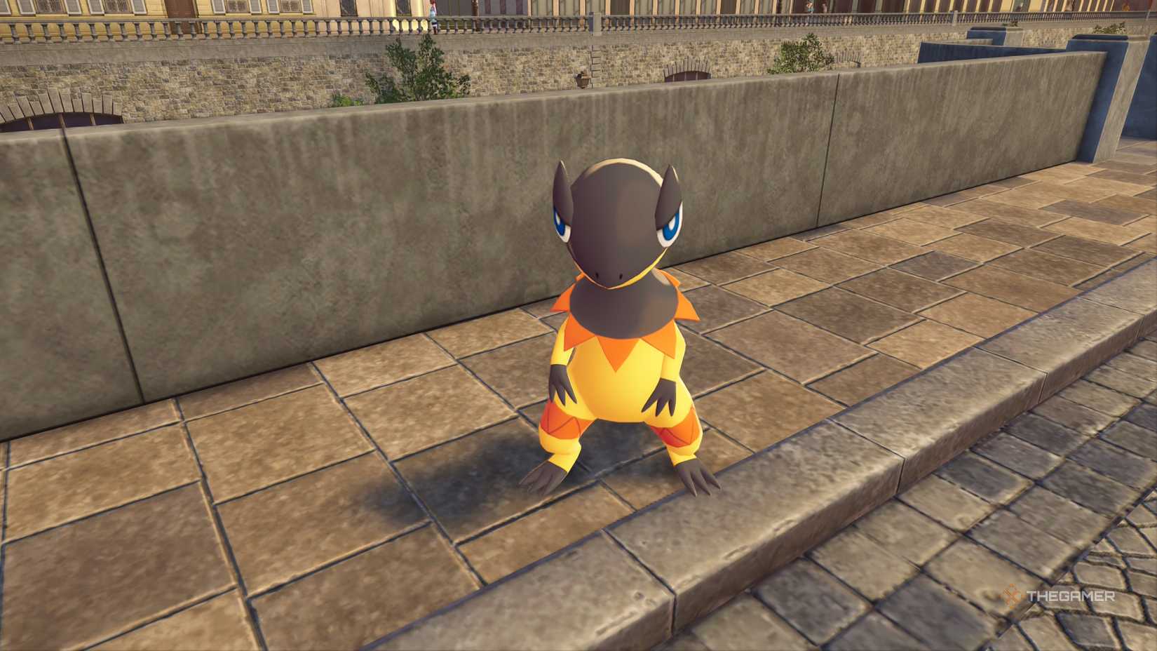Heliolisk standing on the streets of Pokémon Legends ZA.