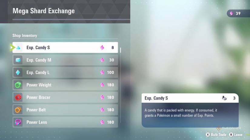 EXP Candies for sale in Quasartico Inc in Pokemon Legends: Z-A.