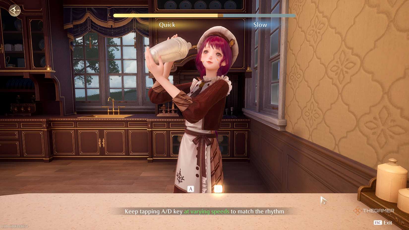 Infinity Nikki Nikki shaking a glass in the kitchen