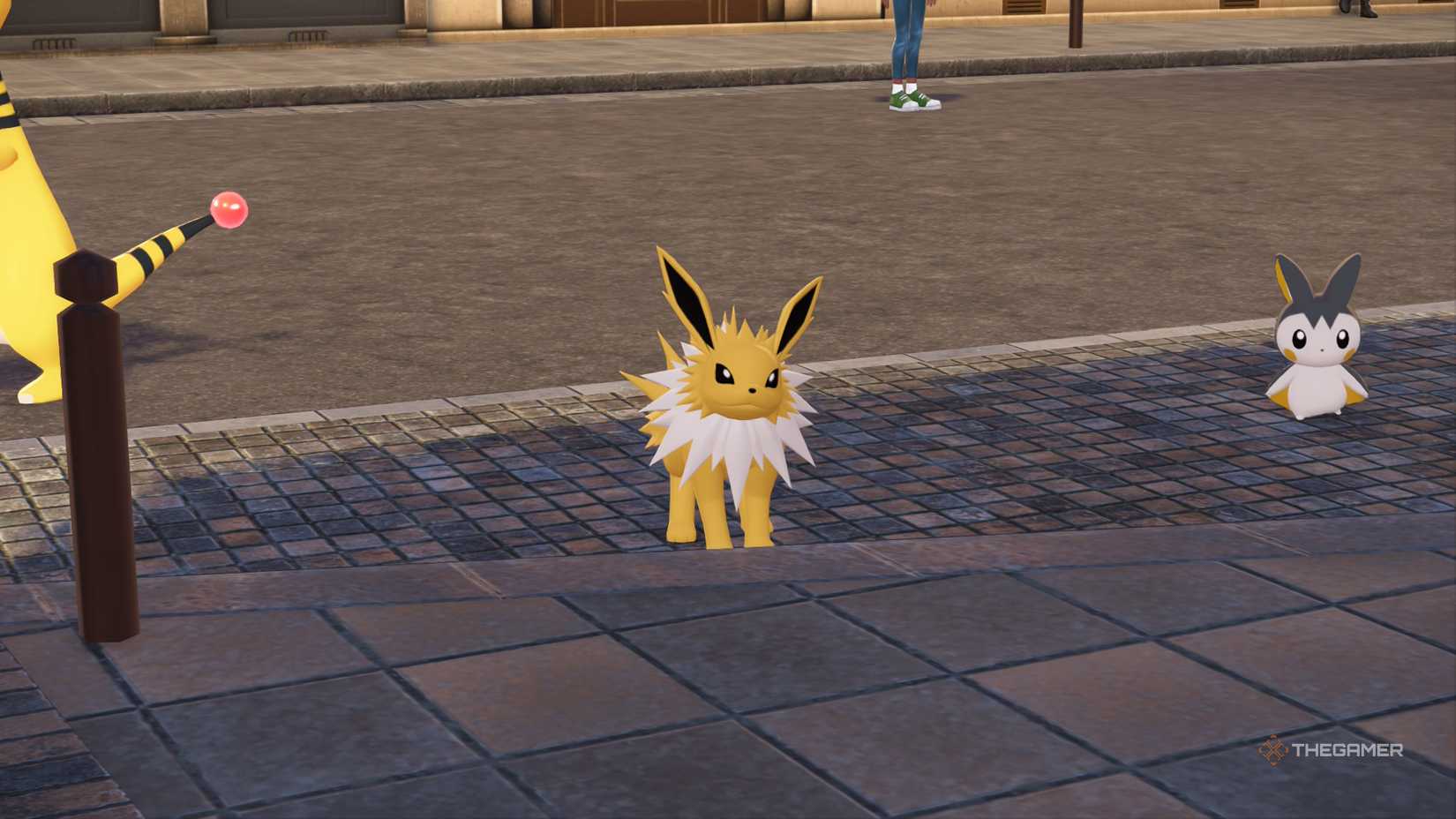 Jolteon standing on the streets of Pokemon Legends ZA.