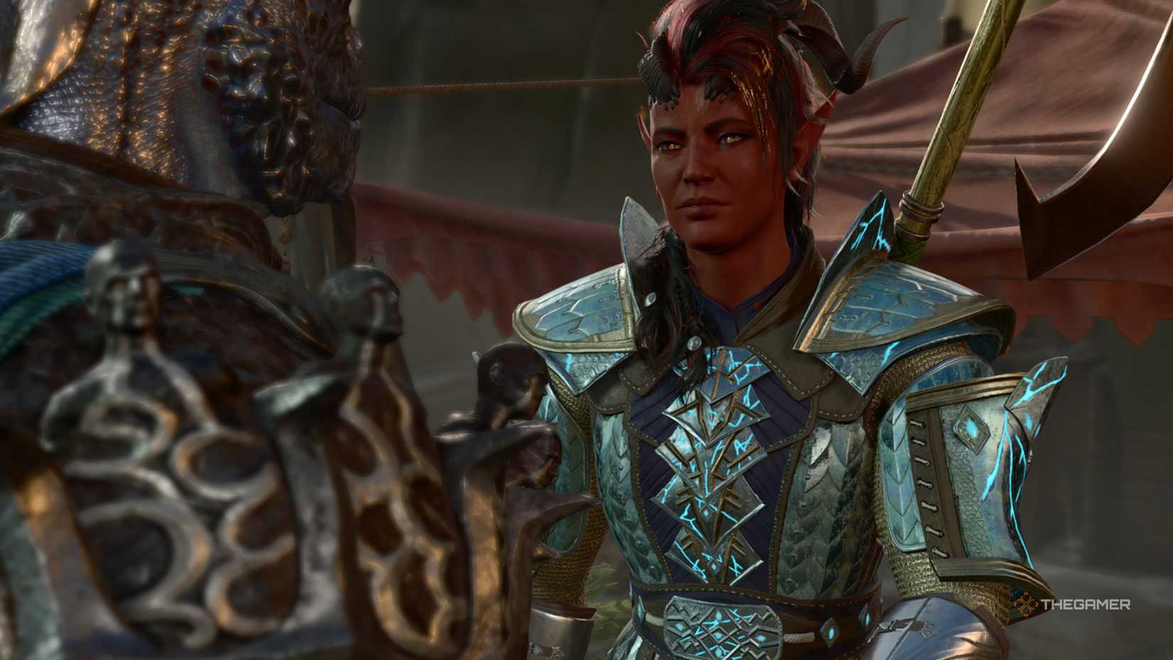 Karlach talking to Tav in Baldur's Gate 3.