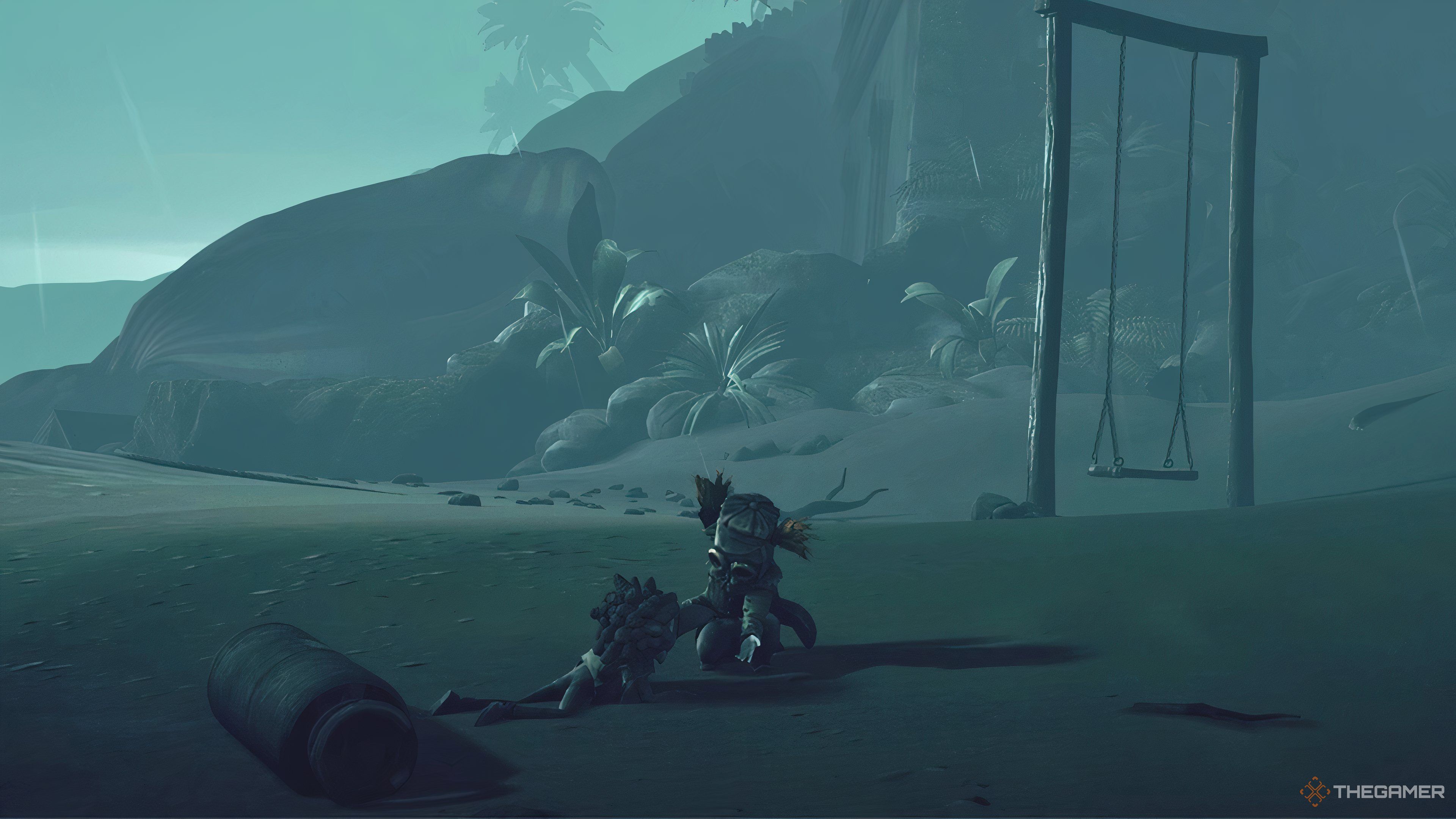 Low and Alone lying on the beach in Little Nightmares 3.