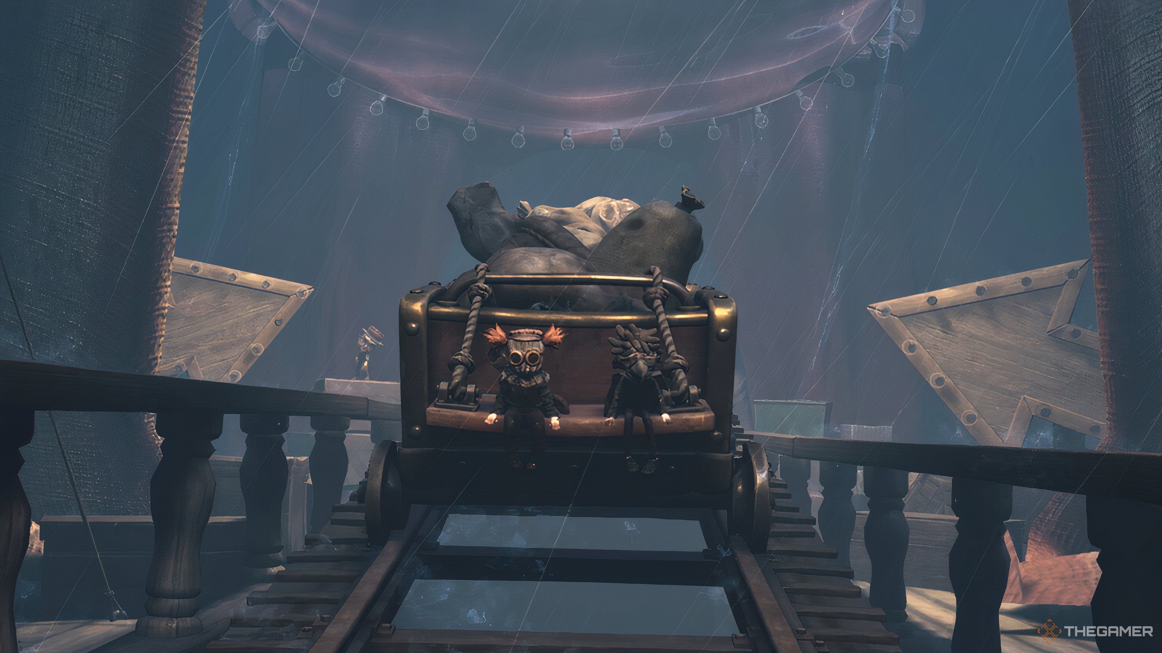 Low and Alone sitting on the back of a ride in Little Nightmares 3.