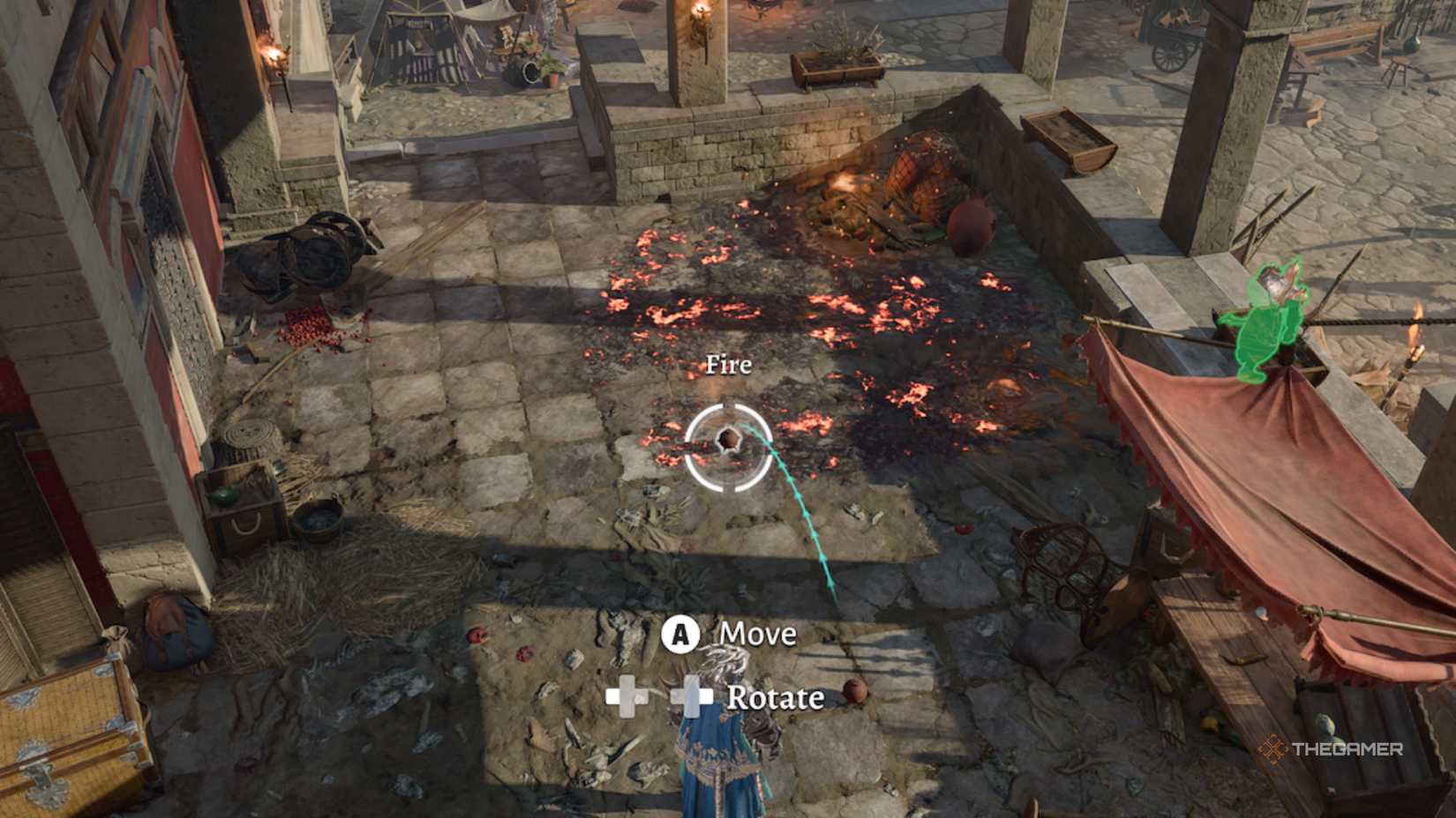 Moving a bomb into the fire in Baldur's Gate 3.