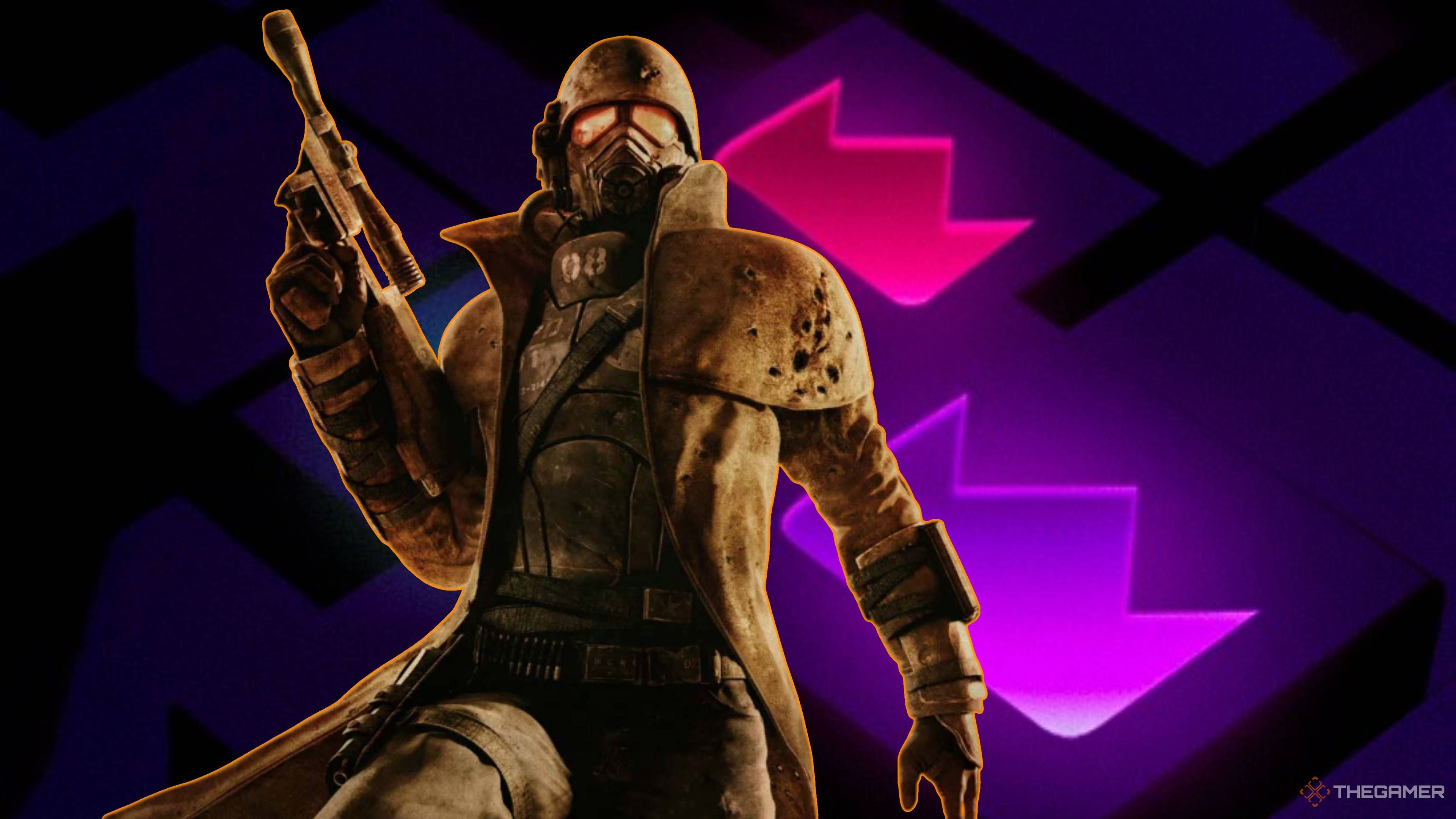 fallout new vegas ranger in front of prime gaming crown logos.