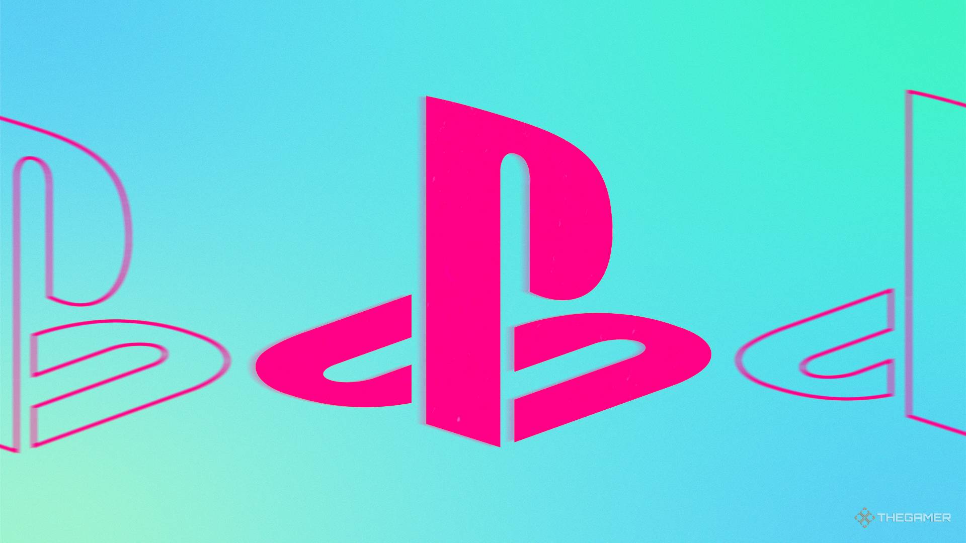 NEWS pink PlayStation logo next to two outlined, moving PS logos.