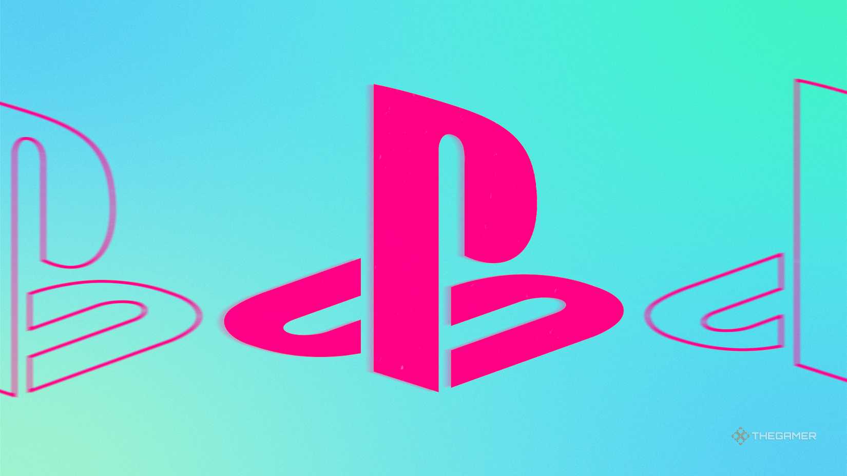 NEWS pink PlayStation logo next to two outlined, moving PS logos.