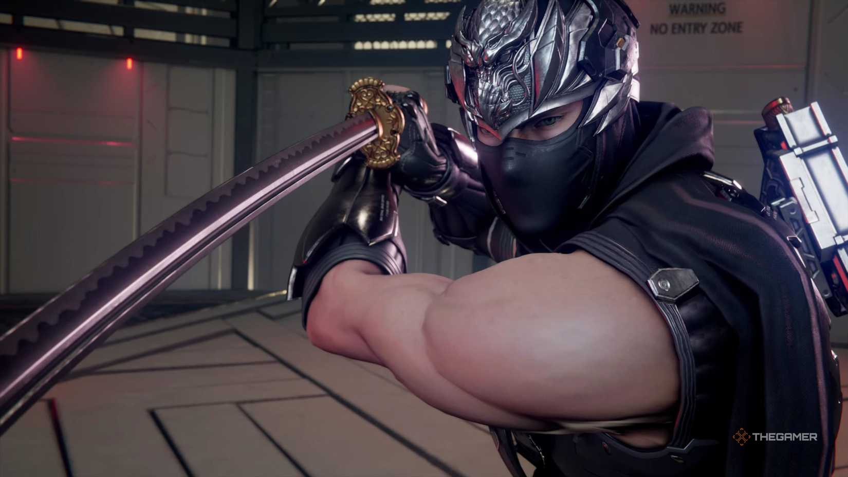 Ryu aiming his sword in Ninja Gaiden 4.