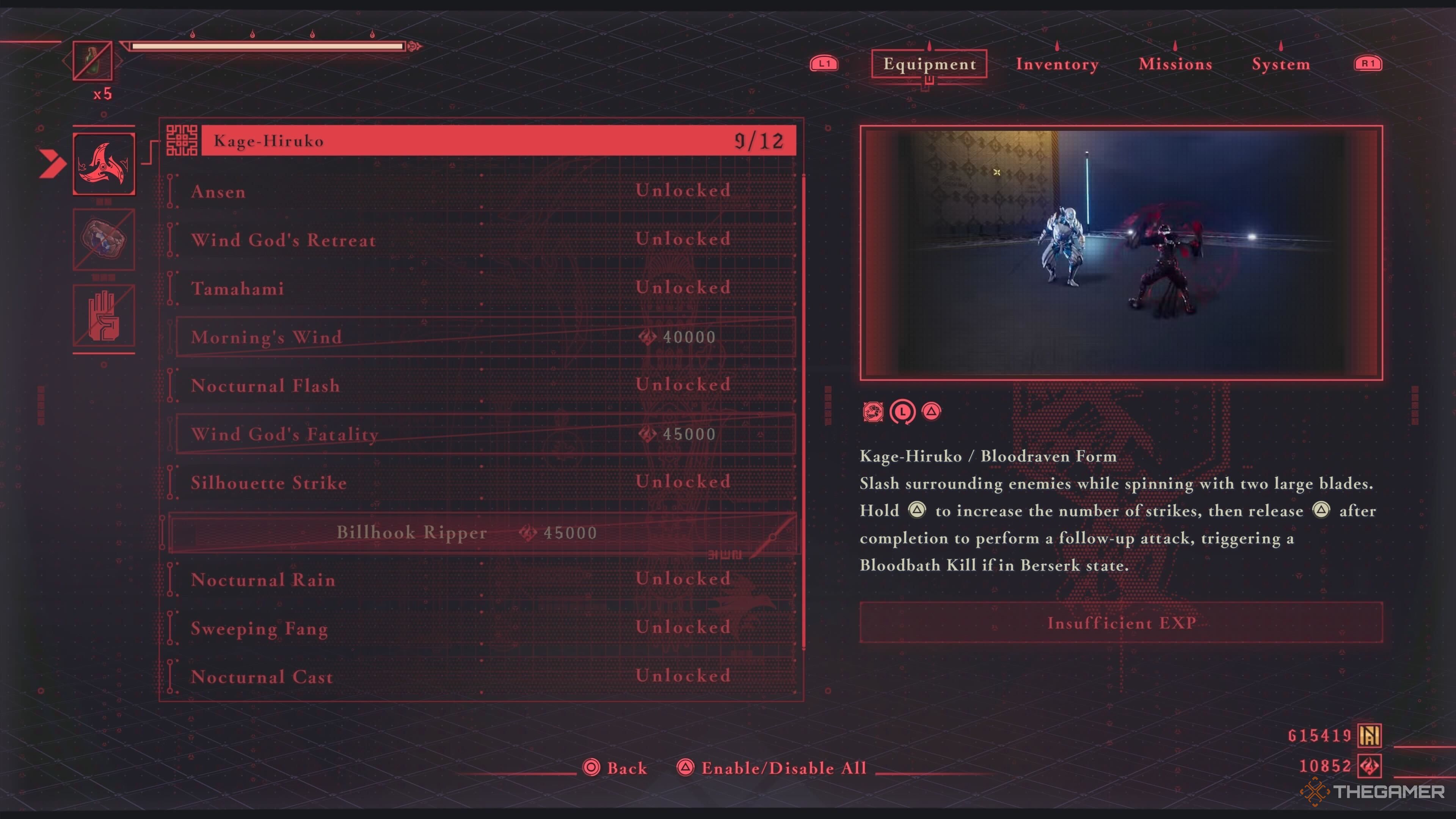 The Weapons Upgrade page in Ninja Gaiden 4.