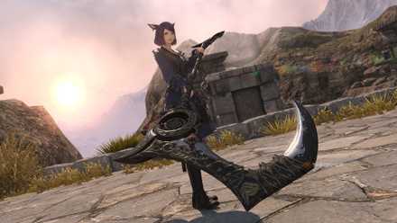 A warrior of light wielding a phantom scythe in Final Fantasy 14.
