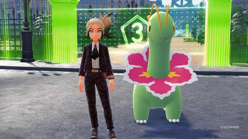 The main character standing next to Meganium in Pokemon Legends: Z-A.