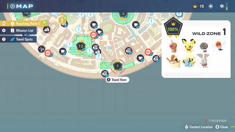Wild Zone 1 روی نقشه در Pokemon Legends: ZA.