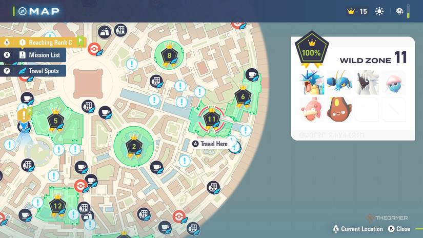 Wild Zone 11 روی نقشه در Pokemon Legends: ZA.