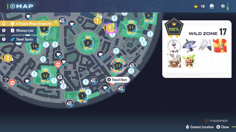 Wild Zone 17 on the map in Pokemon Legends: ZA.