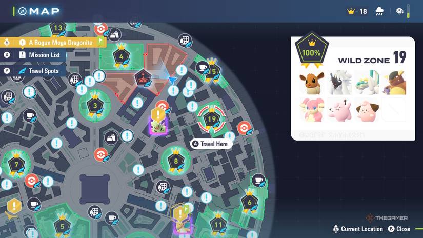 Wild Zone 19 on the map in Pokemon Legends: Z-A.