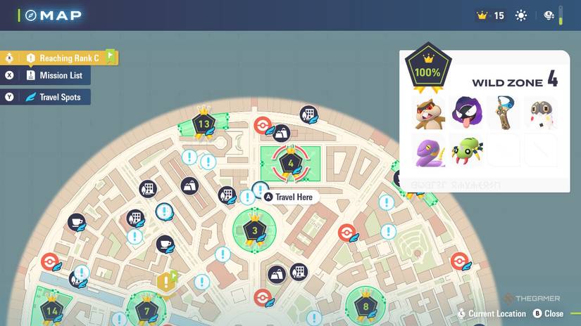 Wild Zone 4 on the map in Pokemon Legends: ZA.