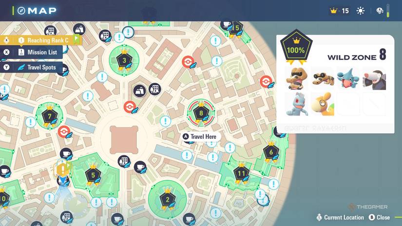 Wild Zone 8 روی نقشه در Pokemon Legends: ZA.