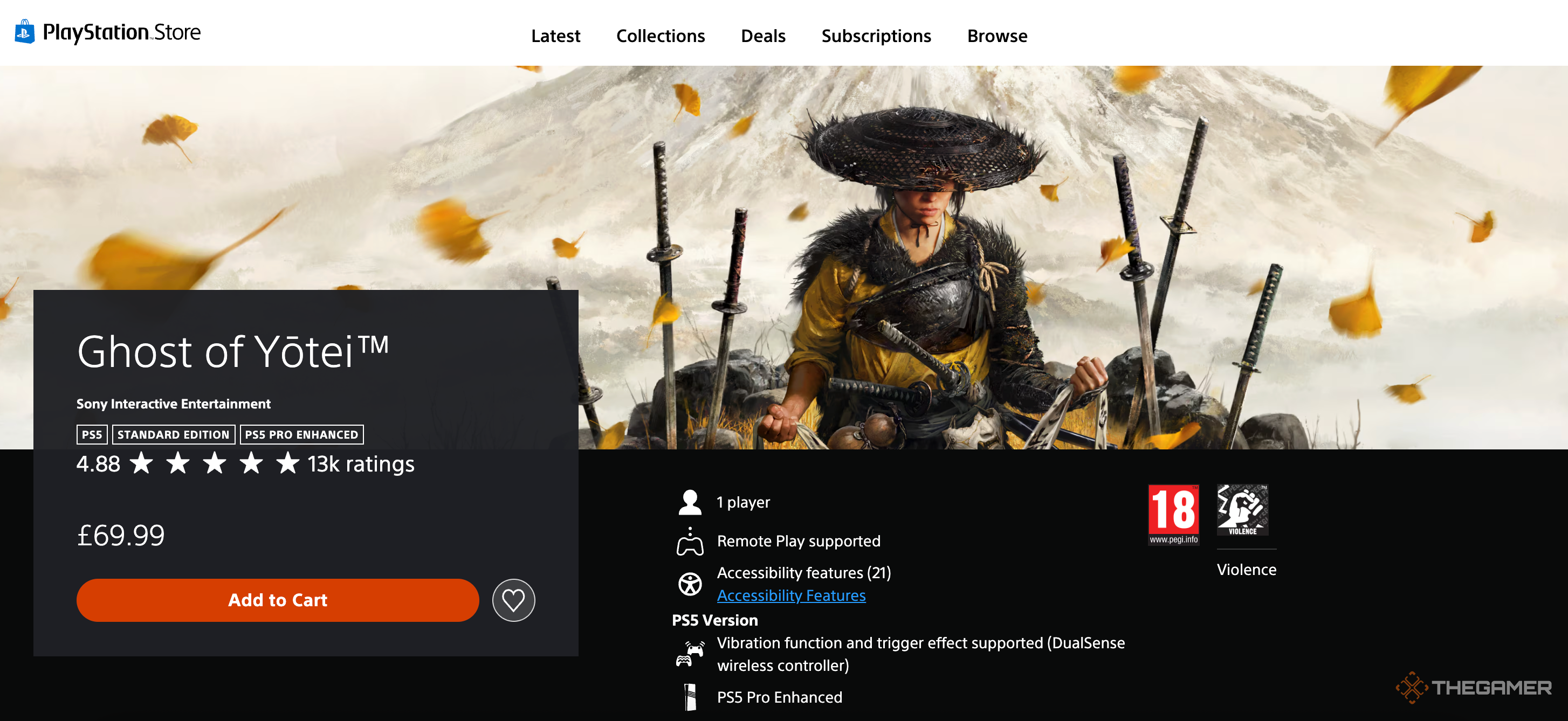 Ghost of Yotei with a near-perfect PS Store rating.