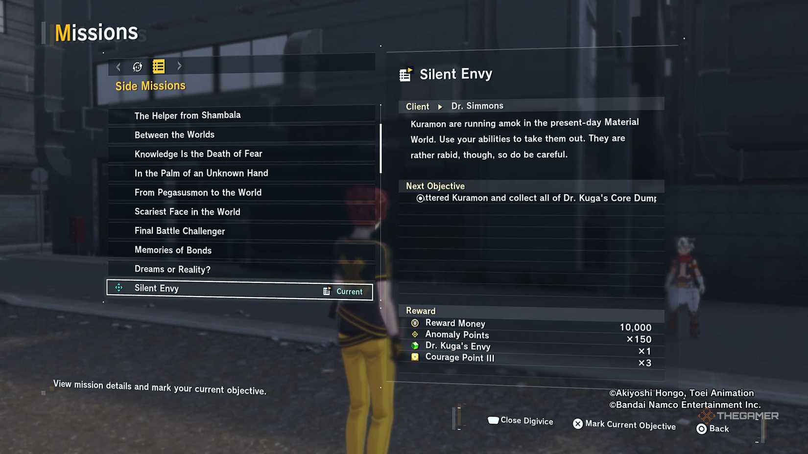 The Silent Envy quest description in Digimon Story Time Stranger.