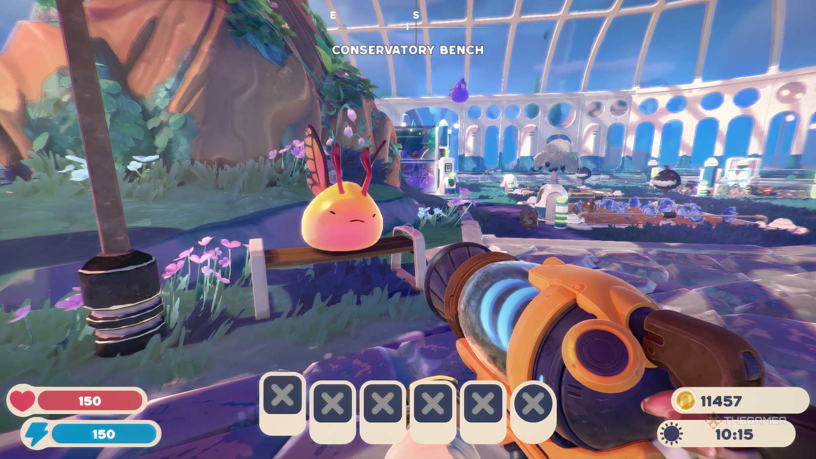 Slime Rancher 2 A Flutter Slime on a bench.