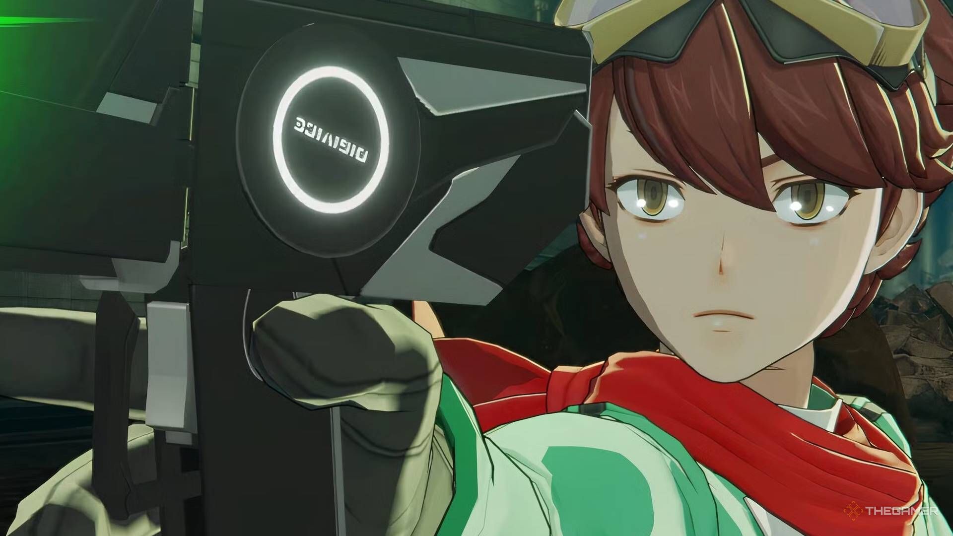 The agent points their gun in Digimon Story Time Stranger