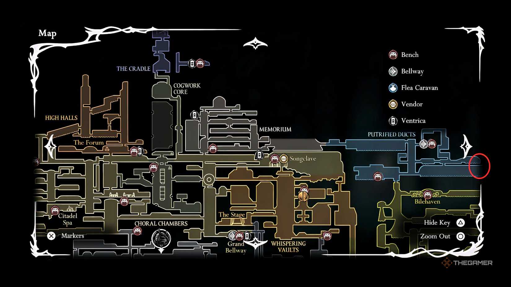 Hollow Knight: Craftmetal location in the corrupt ducts of Silksong.