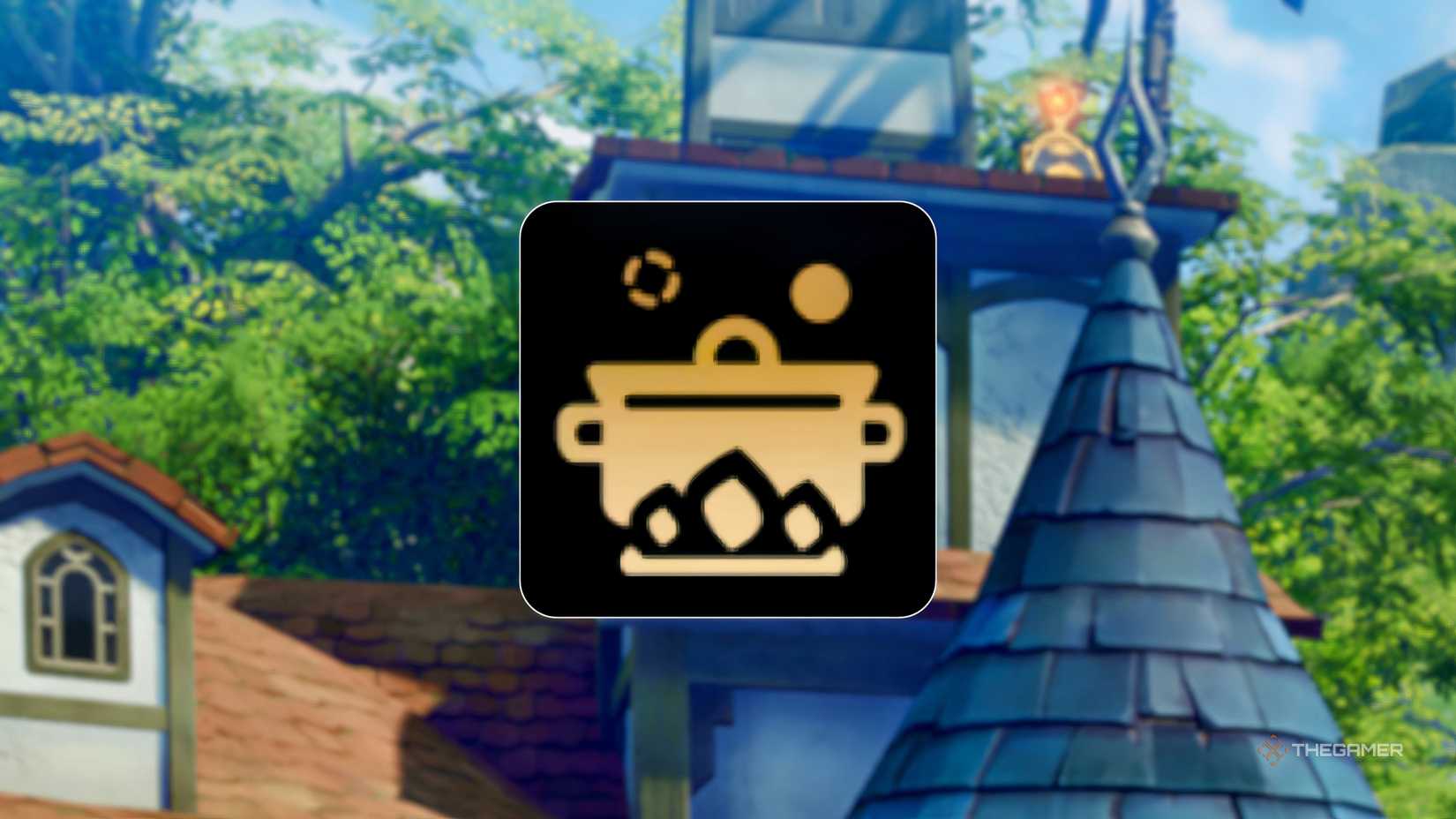 The logo for the cooking skill in Blue Protocol Star Resonance in front of an image from the game.