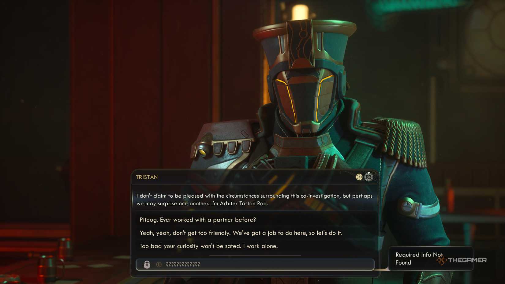 Tristan Rao introducing himself in The Outer Worlds 2.