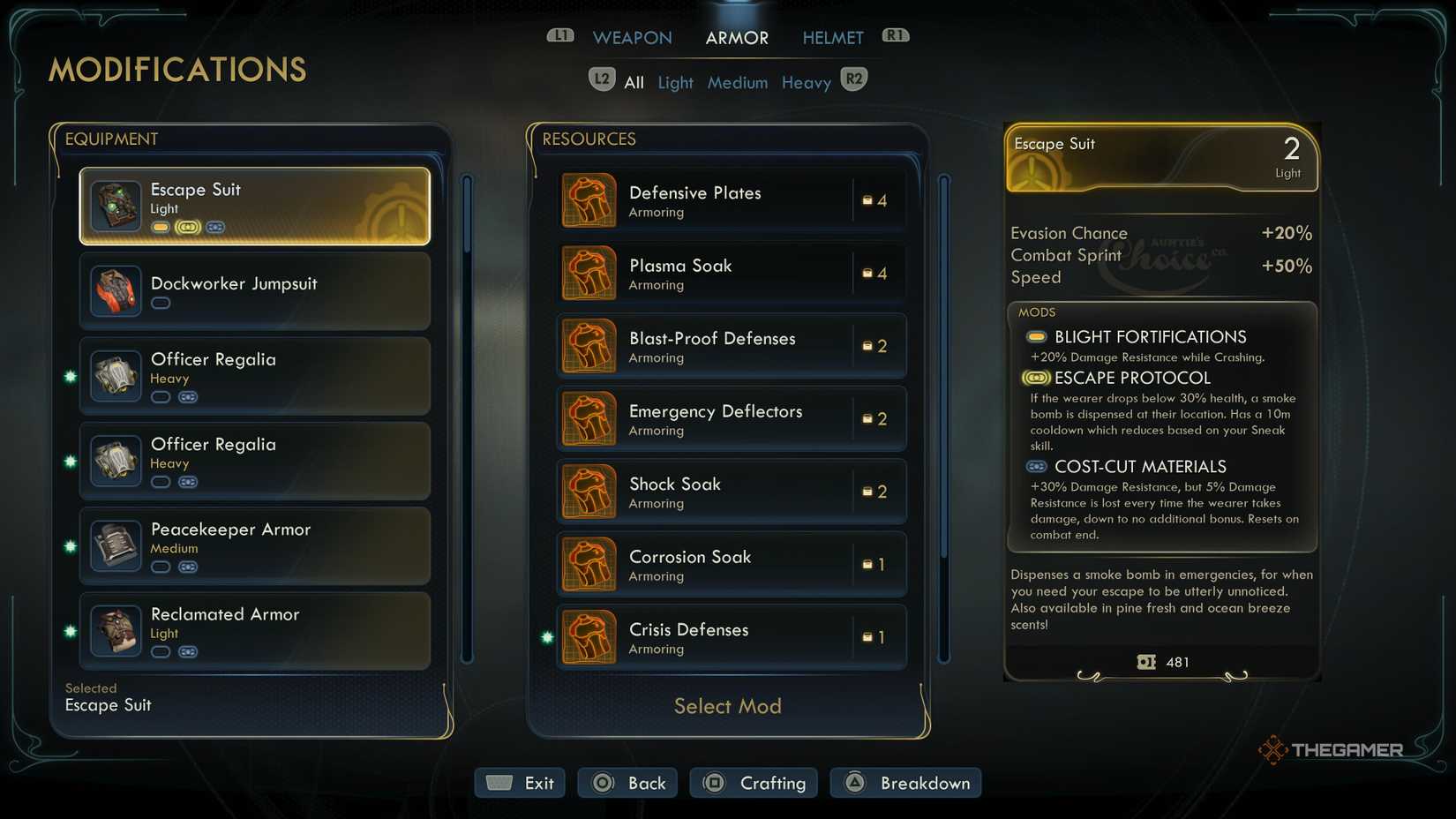 Modification menu in The Outer Worlds 2.