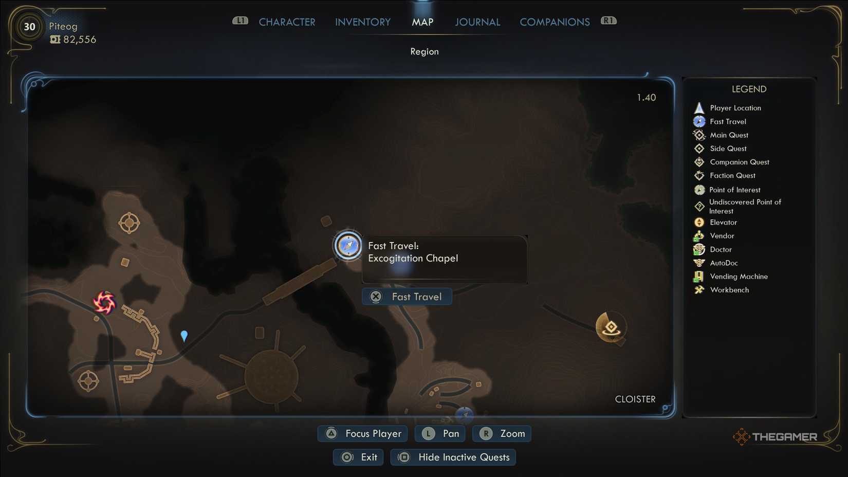 The north Excogitation Chapel map location in The Outer Worlds 2.