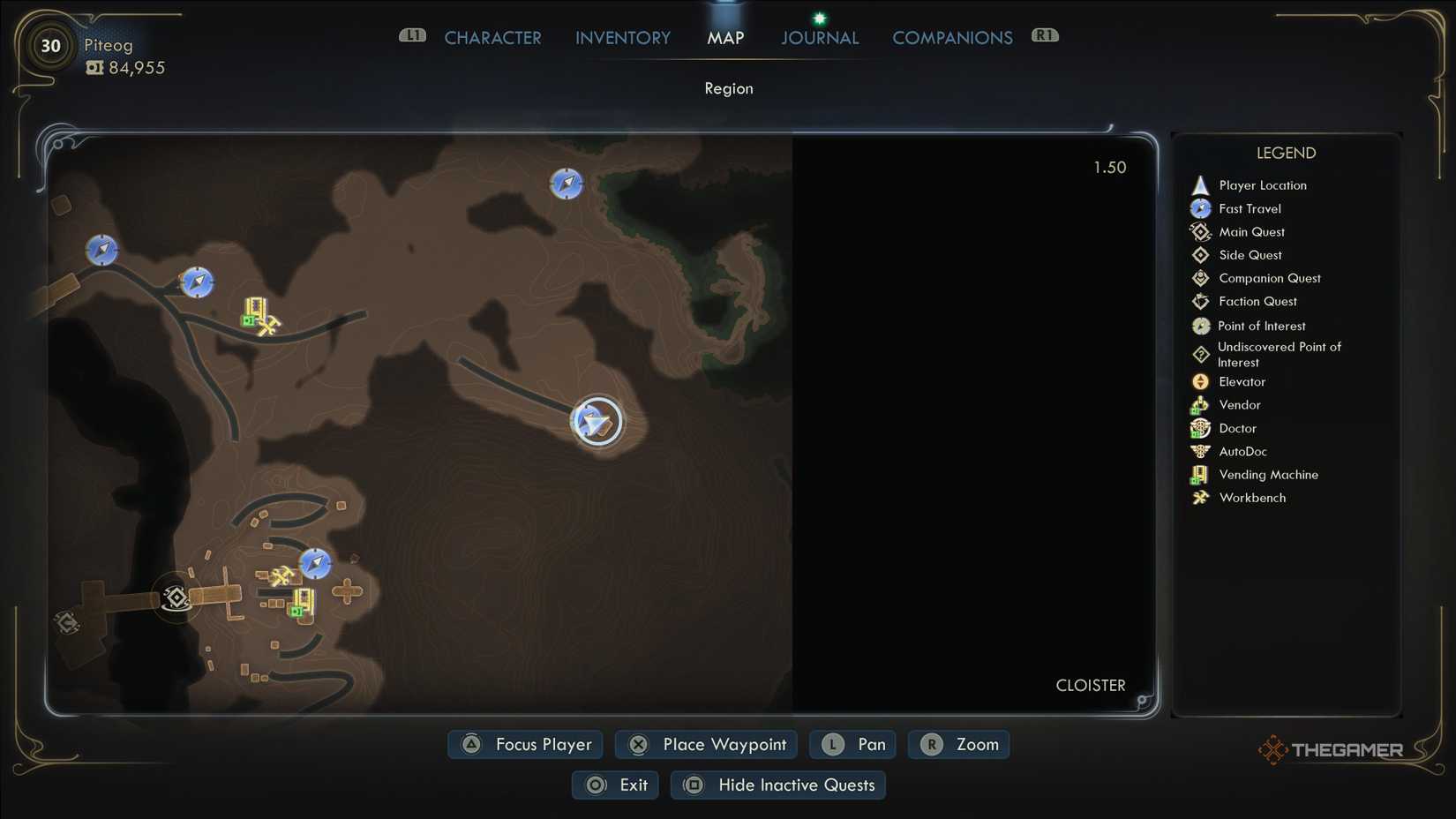 The map location of the northeastern Excogitation Chapel in The Outer Worlds 2.