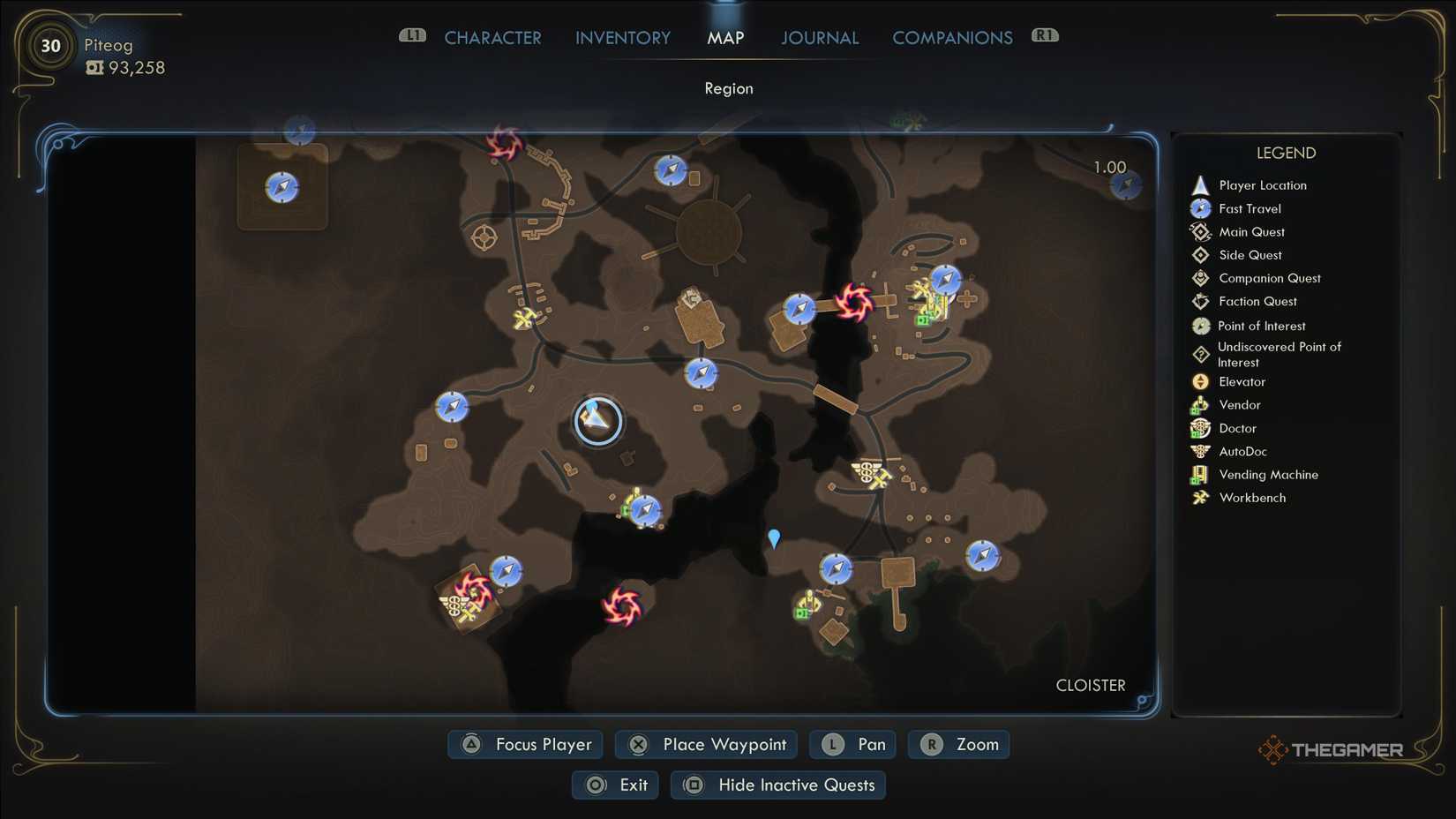 Southwest Excogitation Chapel map location in The Outer Worlds 2.