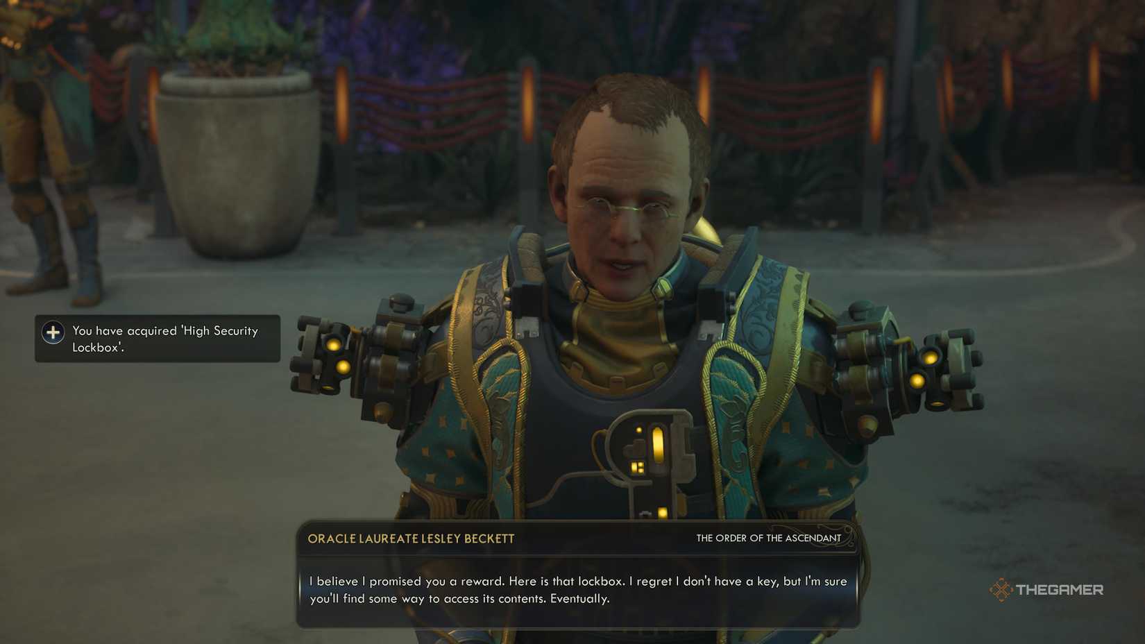 Beckett gives the player a high security lockbox in The Outer Worlds 2.