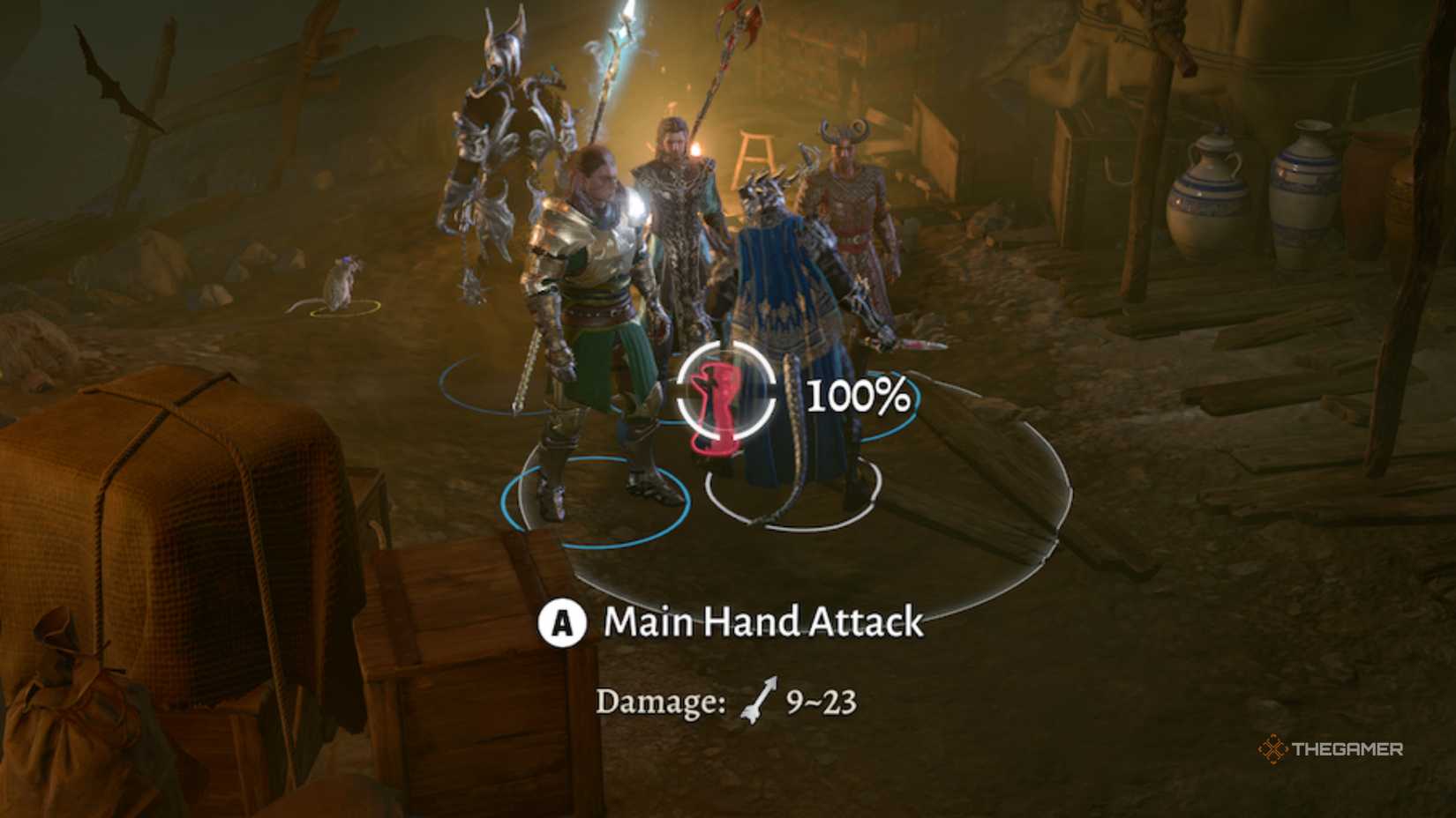 The party surrounding a potion in Baldur's Gate 3.