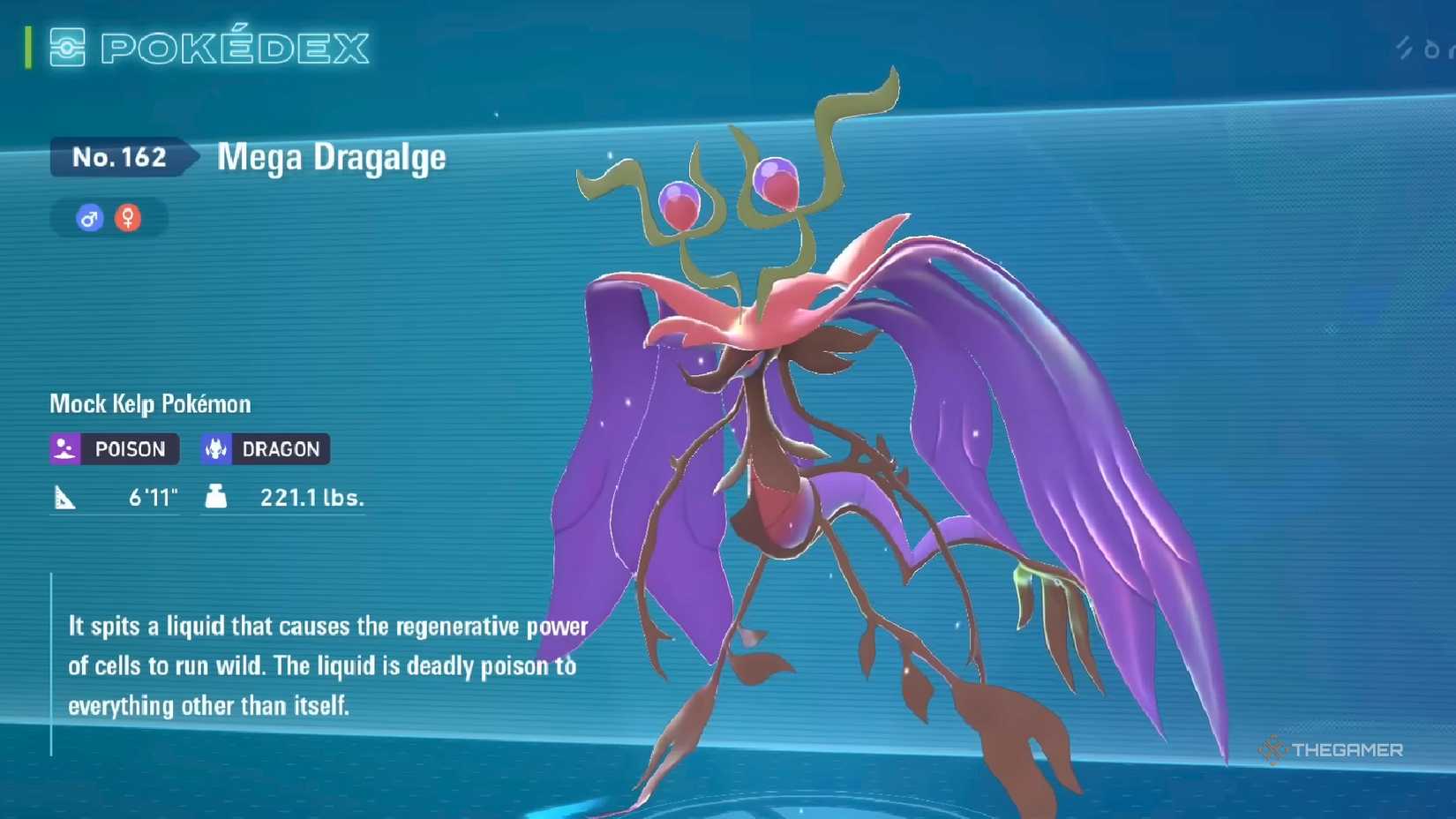 Pokedex entry for Mega Dragalge in Pokemon Legends: ZA.