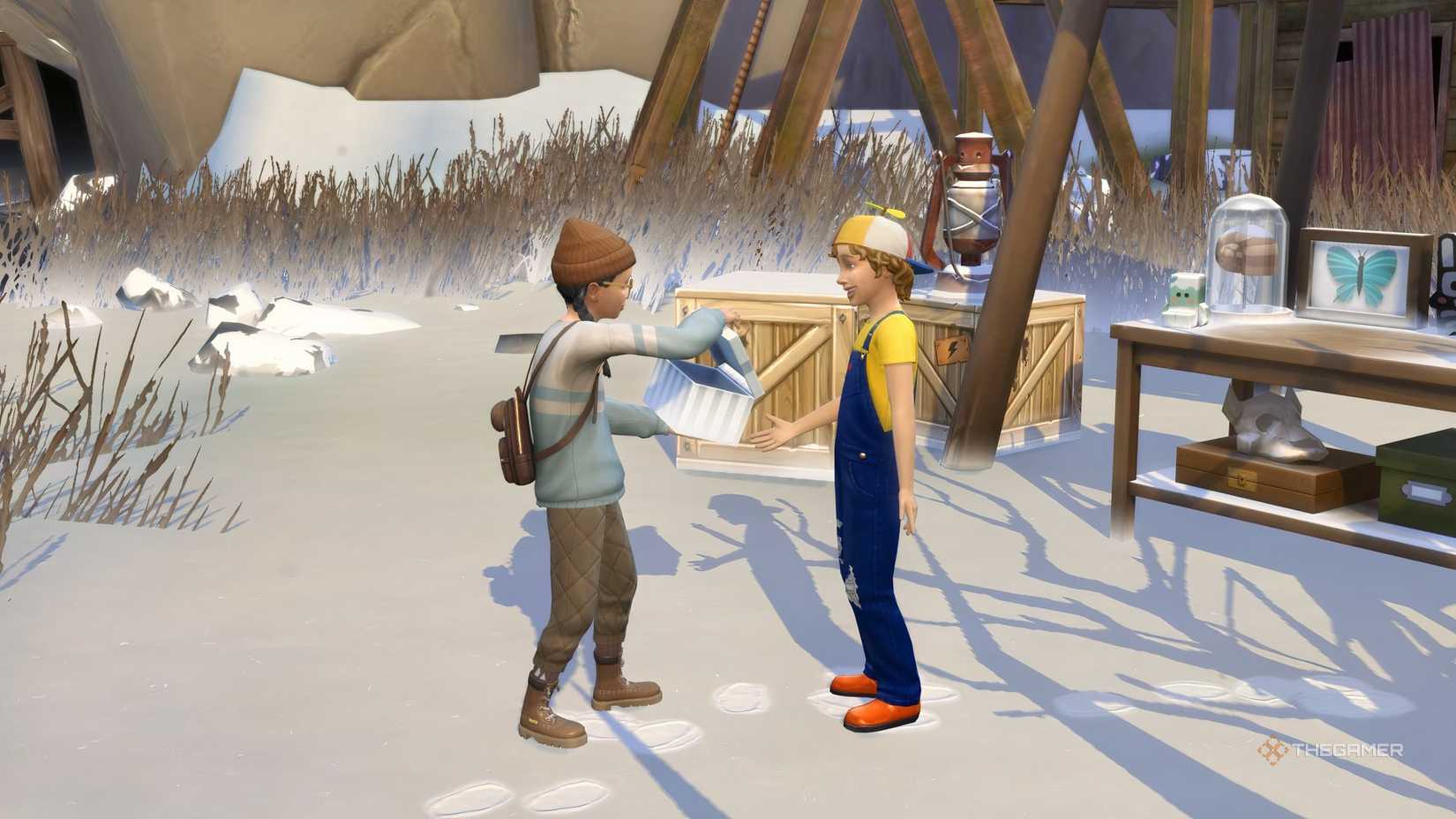 TS4 -äventyr väntar på att ett barn får en gåva från kompis.