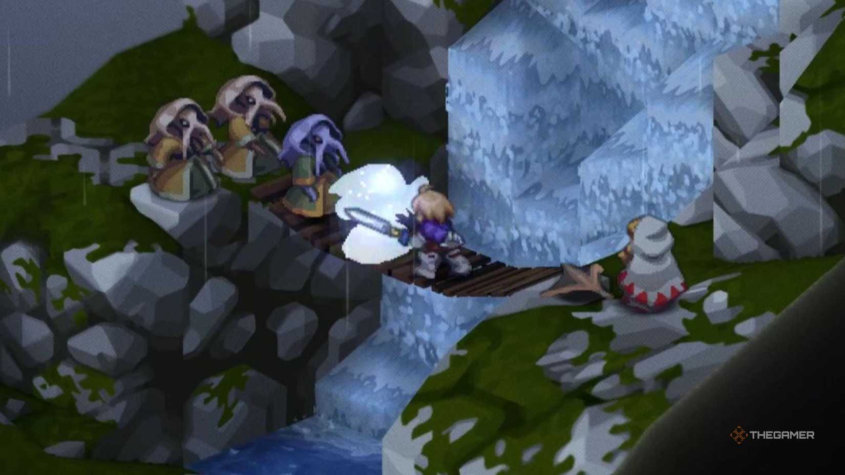 In Final Fantasy Tactics: The Ivalice Chronicles, characters swing swords at other characters.