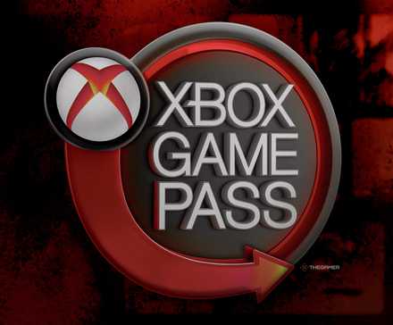 Xbox Game Pass logo in red. Game screenshots can be seen in the background.