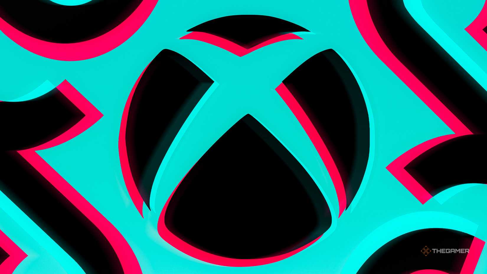 TikTok-style Xbox logo surrounded by the TikTok logo on a light blue background.