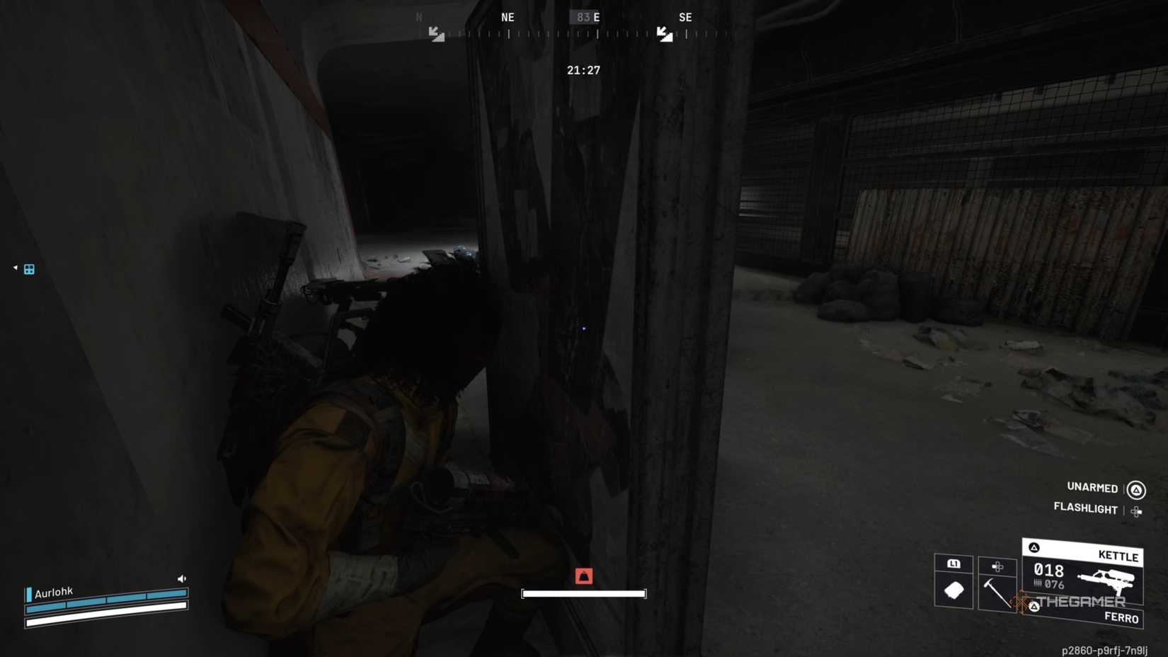 Player Raider hides behind a billboard while waiting to extract in Arc Raiders.