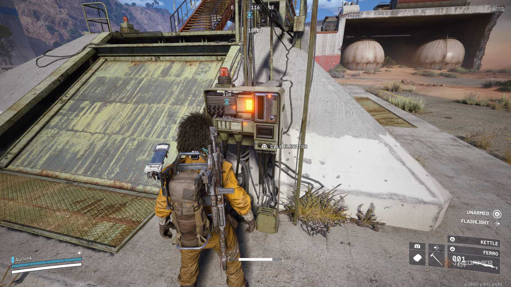 Player raider interacts with an extraction console to activate the elevator in Arc Raiders.