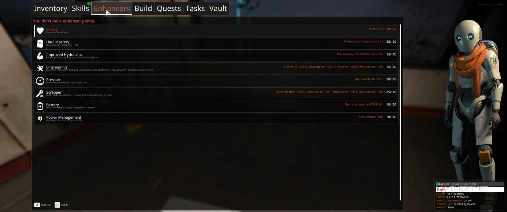 All improvements in The Last Caretaker in the menu.