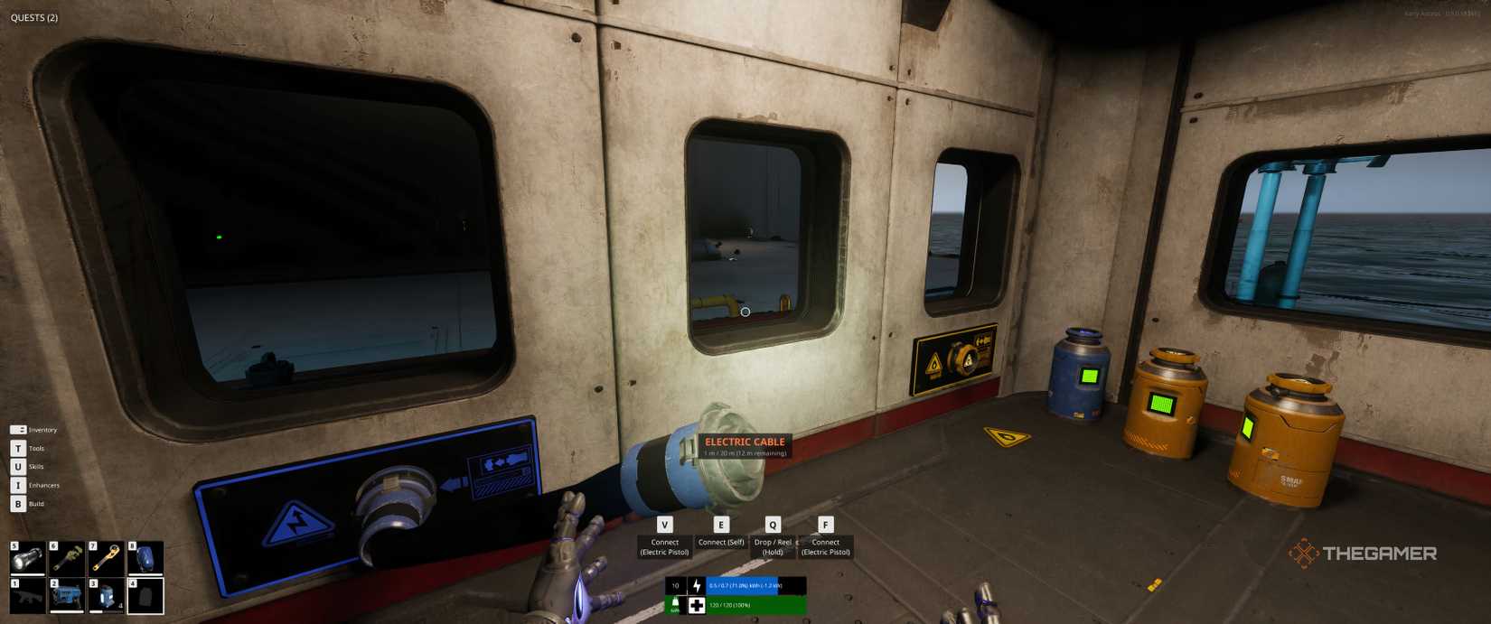 Plugging into the electrical port on the ship in The Last Caretaker.