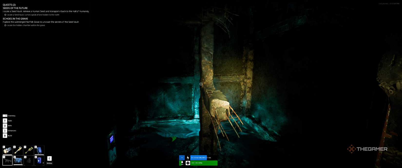 Beam you need to jump on to get past the central pillar in The Last Caretaker.