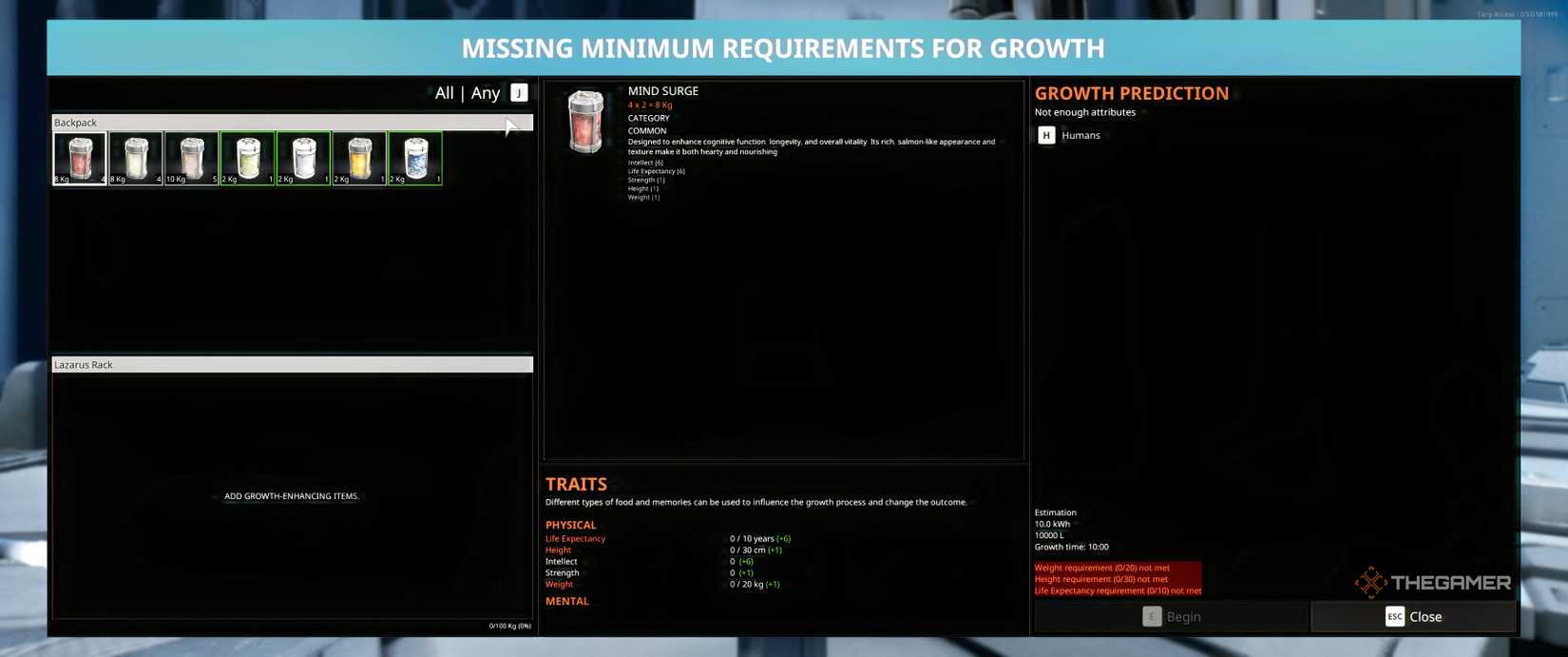 The Lazarus rack interface from The Last Caretaker.