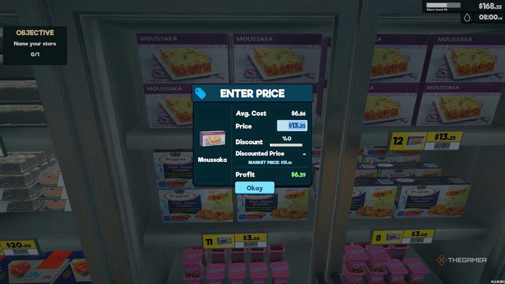 Menu showing options for setting prices in a supermarket simulator.