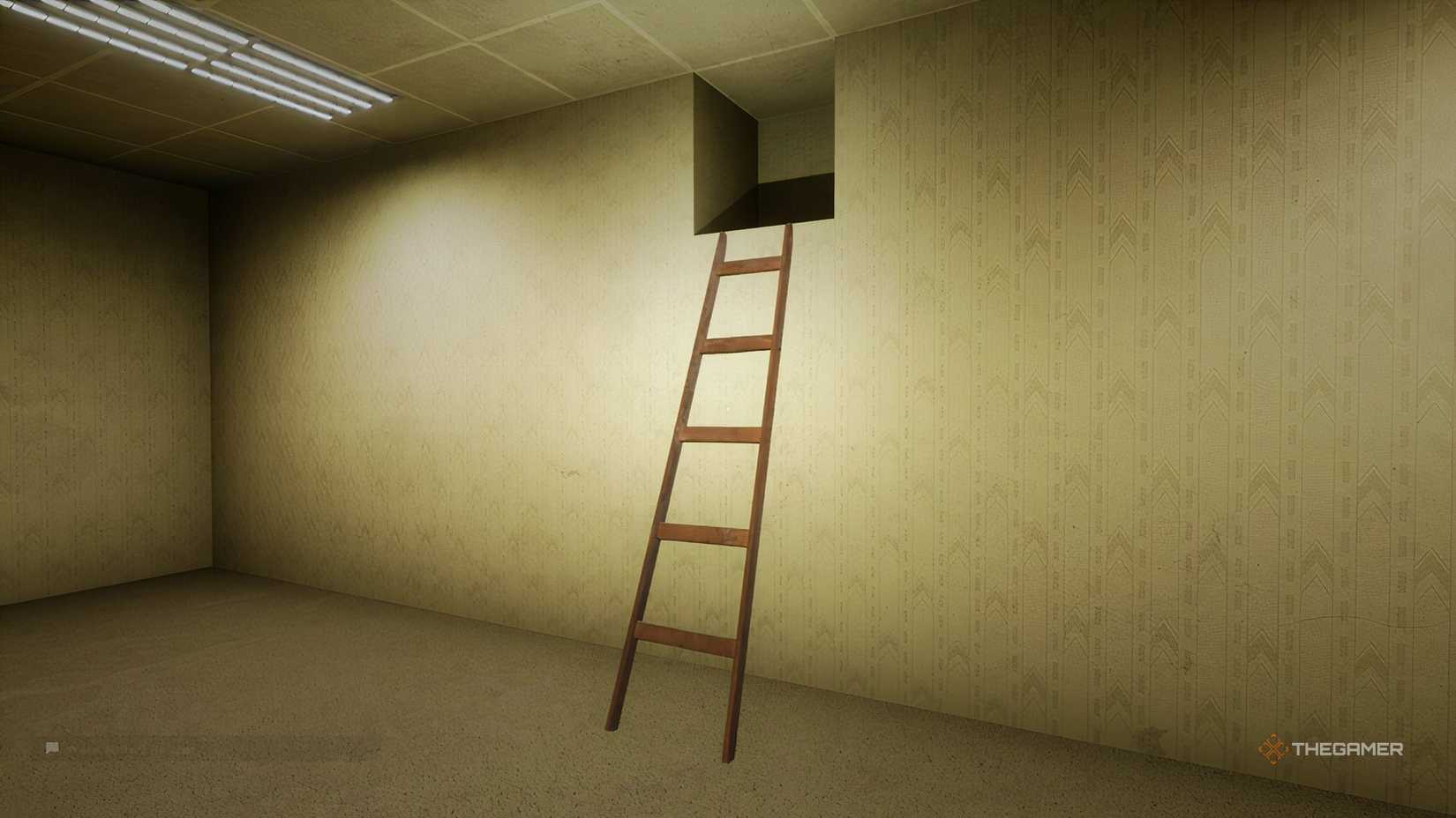 A ladder leaning against a wall in Escape The Backrooms.