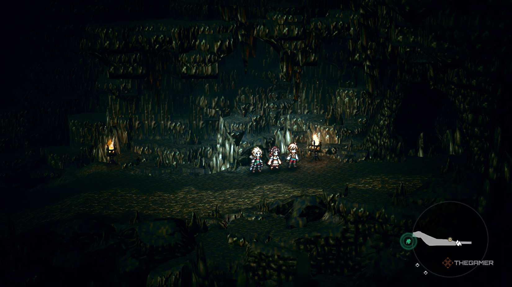 A drab cave in Octopath Traveler 0.
