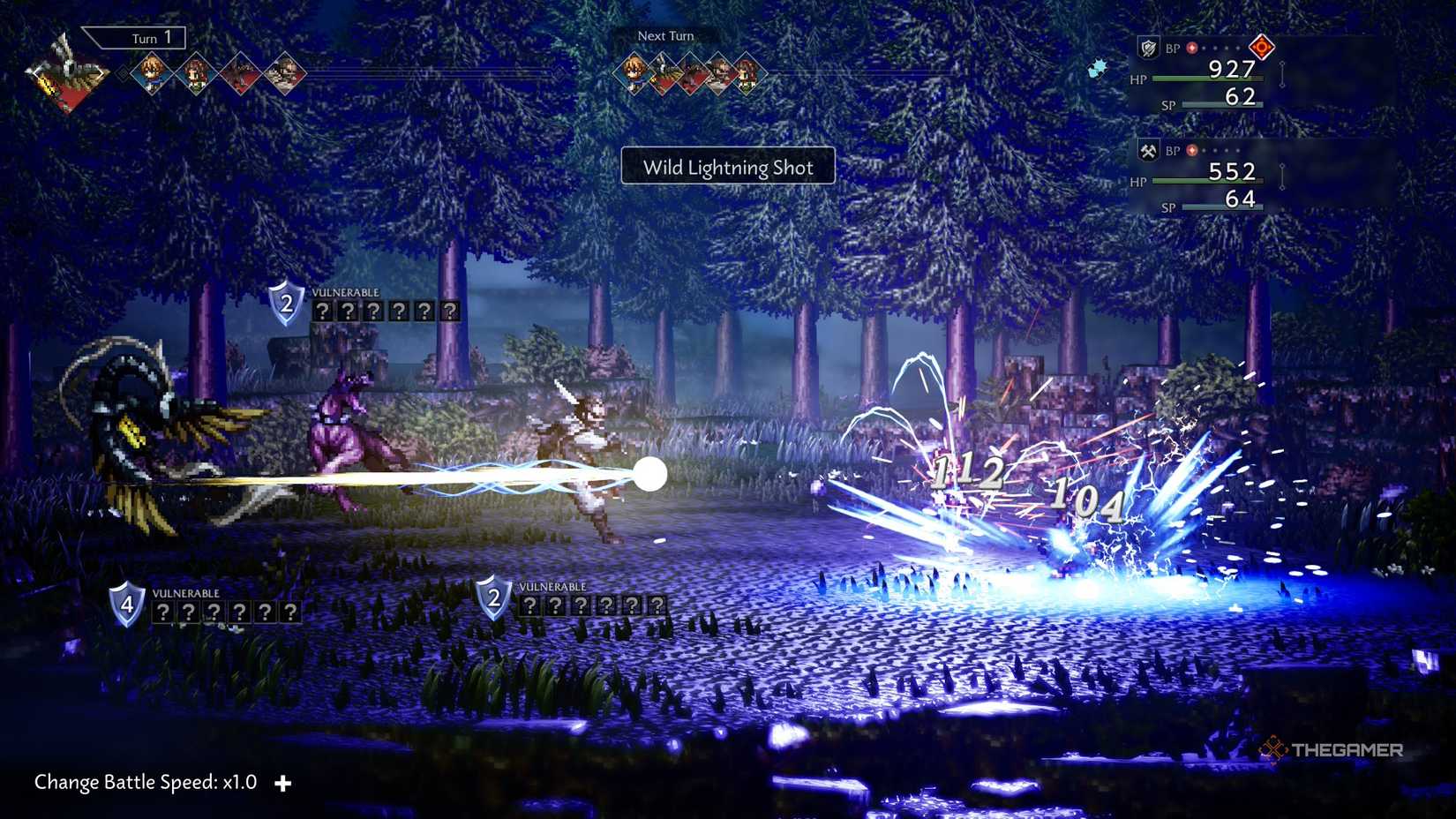During the battle in Octopath Traveler 0, the enemy fired a Wild Lightning Shot.